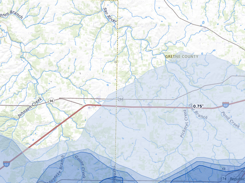 NEXRAD radar-signature map of the hail storm over Bois D Arc, MO on Apr 28, 2026