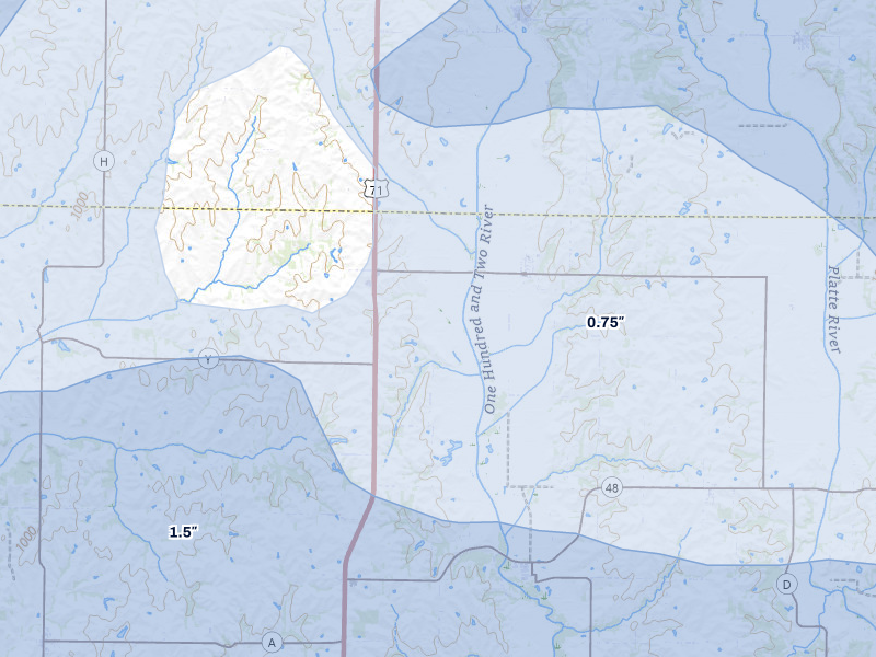 NEXRAD radar-signature map of the hail storm over Bolckow, MO on May 16, 2026