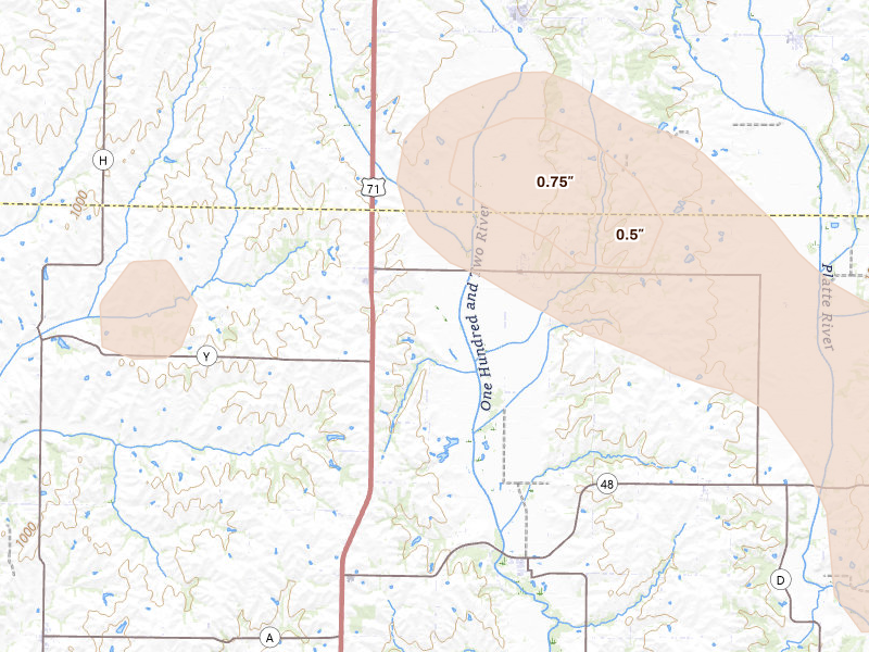 Radar-estimated hail-size map of the storm over Bolckow, MO