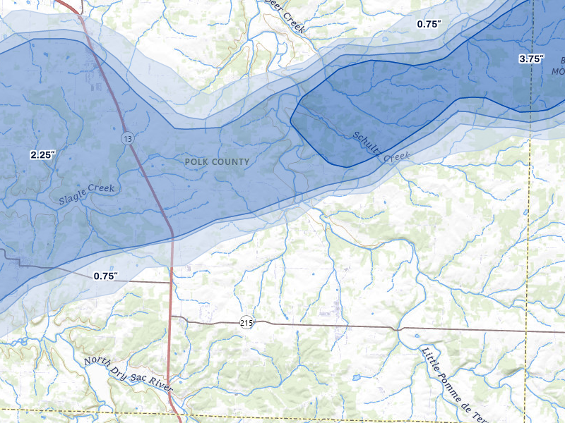 NEXRAD radar-signature map of the hail over Bolivar, MO