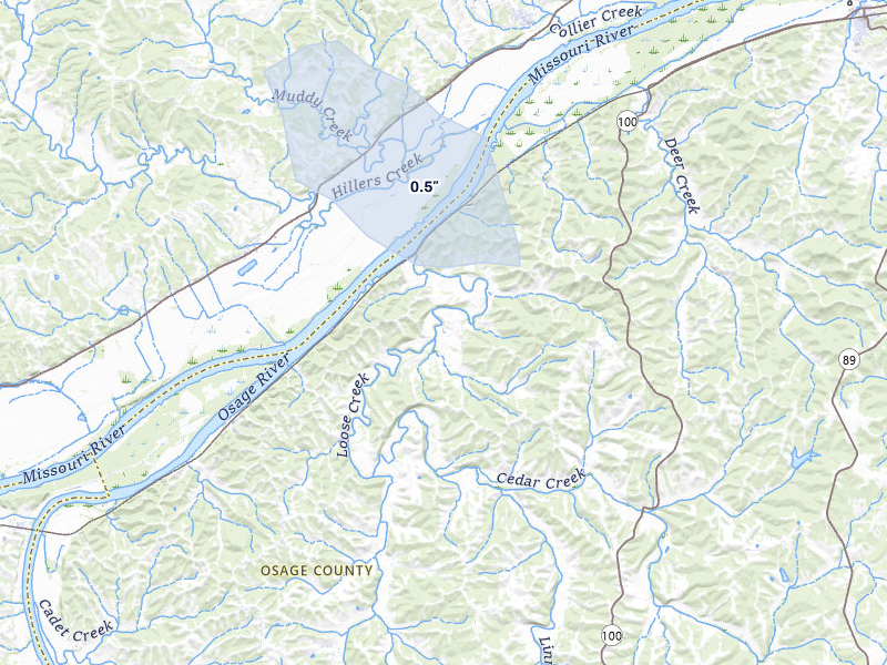 NEXRAD radar-signature map of the hail storm over Bonnots Mill, MO on May 4, 2026