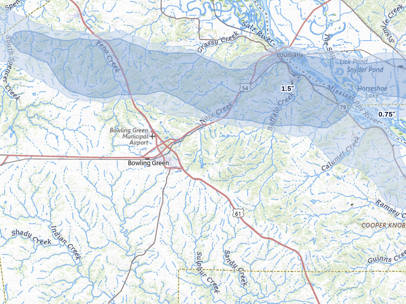 NEXRAD radar-signature map of the hail storm over Bowling Green, MO on May 3, 2026