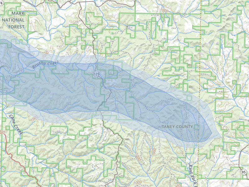 NEXRAD radar-signature map of the hail storm over Bradleyville, MO on May 30, 2026