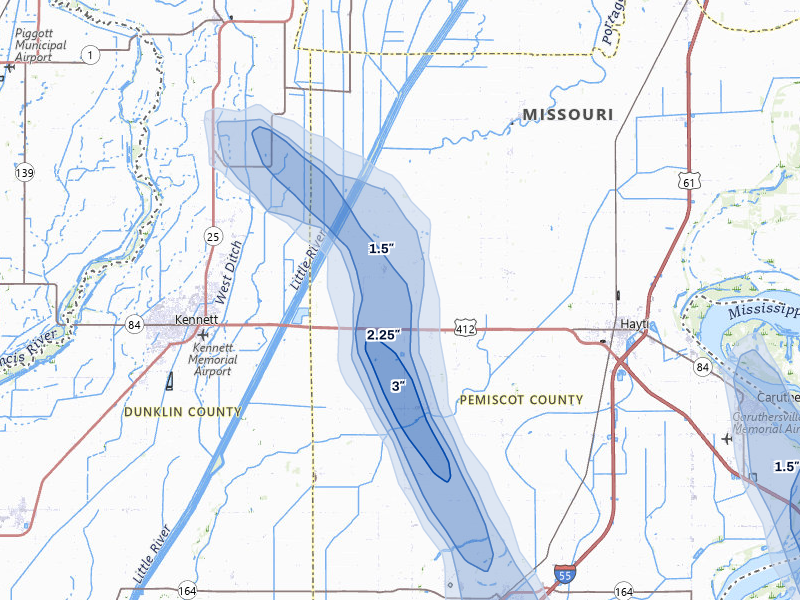 NEXRAD radar-signature map of the hail storm over Bragg City, MO on May 31, 2026
