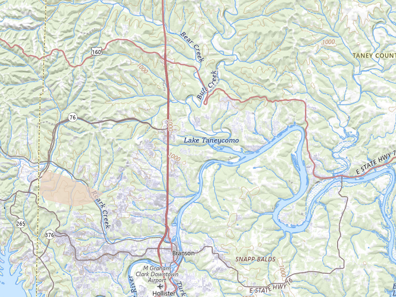 Radar-estimated hail-size map of the storm over Branson, MO on Jun 21, 2026
