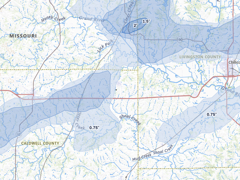 NEXRAD radar-signature map of the hail storm over Breckenridge, MO on May 31, 2026
