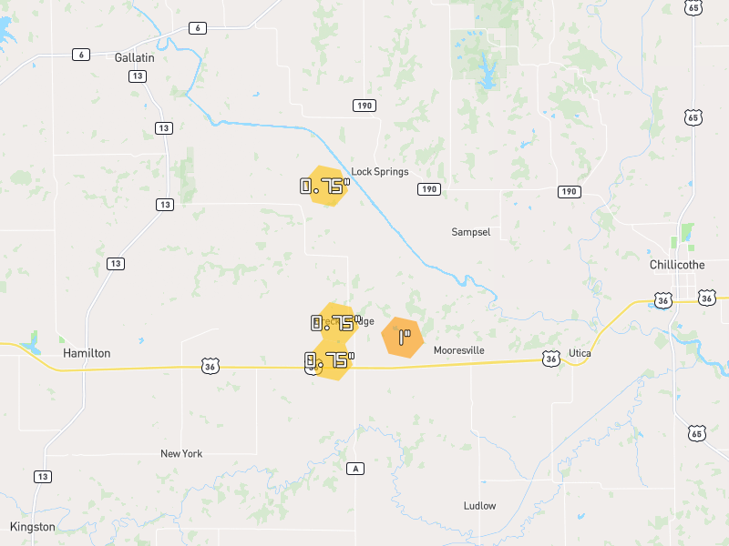 Hail map of Breckenridge, MO on Jul 21, 2026, hail up to 1"