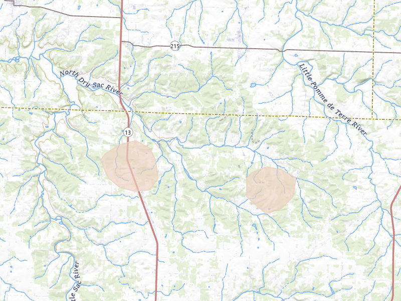 Radar-estimated hail-size map of the storm over Brighton, MO on Jul 10, 2026