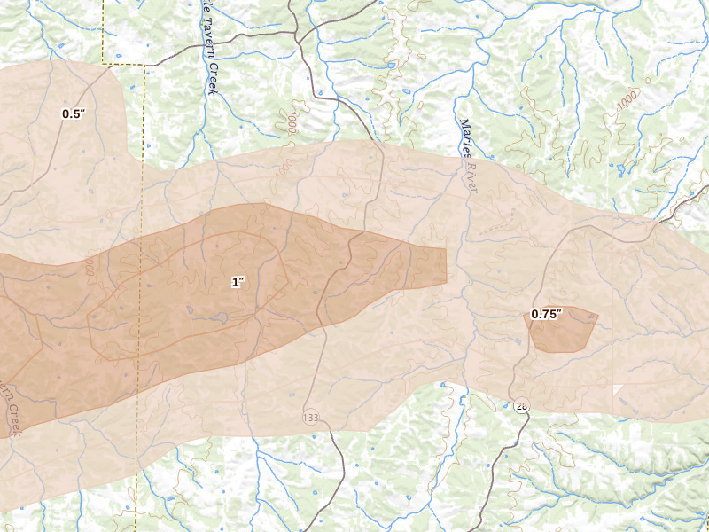 Radar-estimated hail-size map of the storm over Brinktown, MO