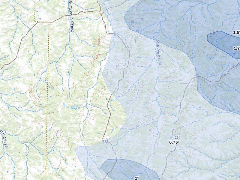 NEXRAD radar-signature map of the hail storm over Brinktown, MO on Jul 9, 2026