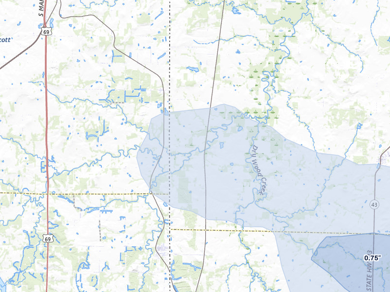 NEXRAD radar-signature map of the hail storm over Bronaugh, MO on May 31, 2026