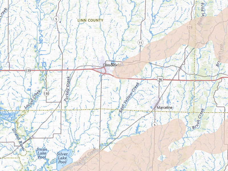 Radar-estimated hail-size map of the storm over Brookfield, MO on Mar 10, 2026