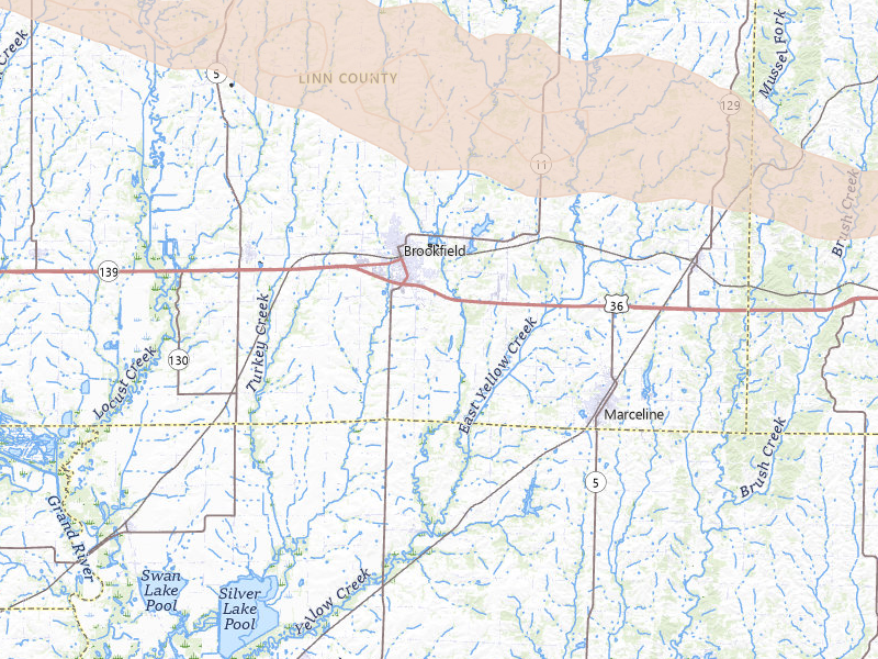 Radar-estimated hail-size map of the storm over Brookfield, MO on Jun 10, 2026