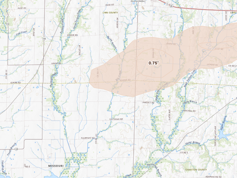 Radar-estimated hail-size map of the storm over Brookfield, MO