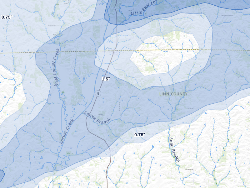 NEXRAD radar-signature map of the hail over Browning, MO