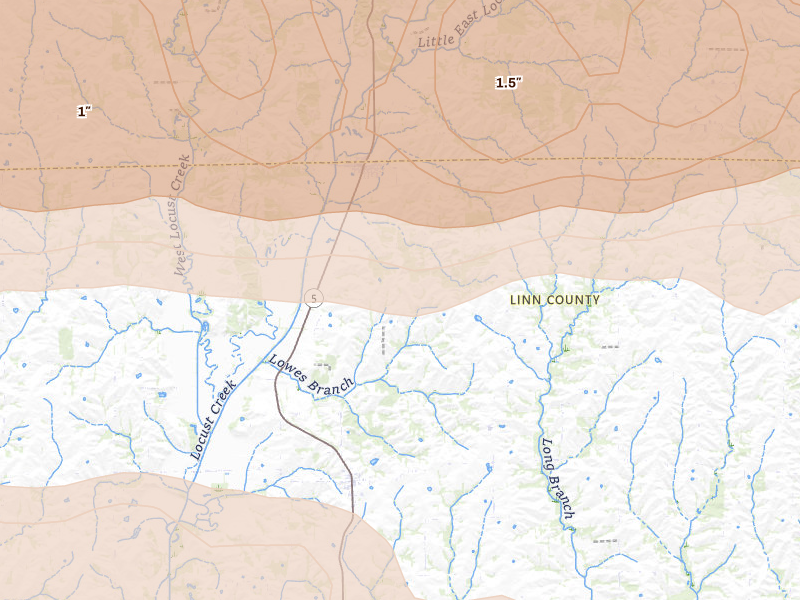 Radar-estimated hail-size map of the storm over Browning, MO on Jun 10, 2026