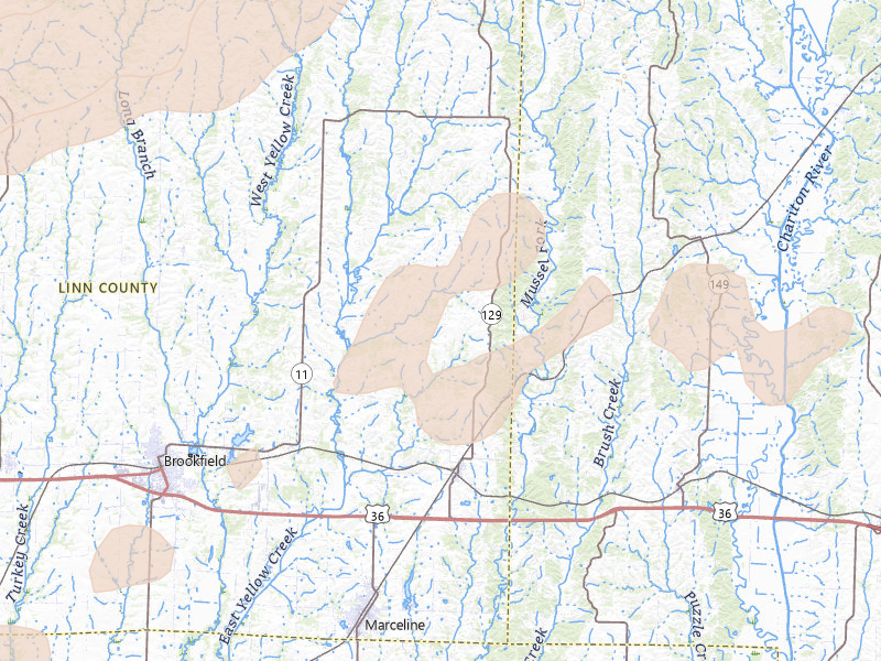 Radar-estimated hail-size map of the storm over Bucklin, MO on Apr 17, 2026