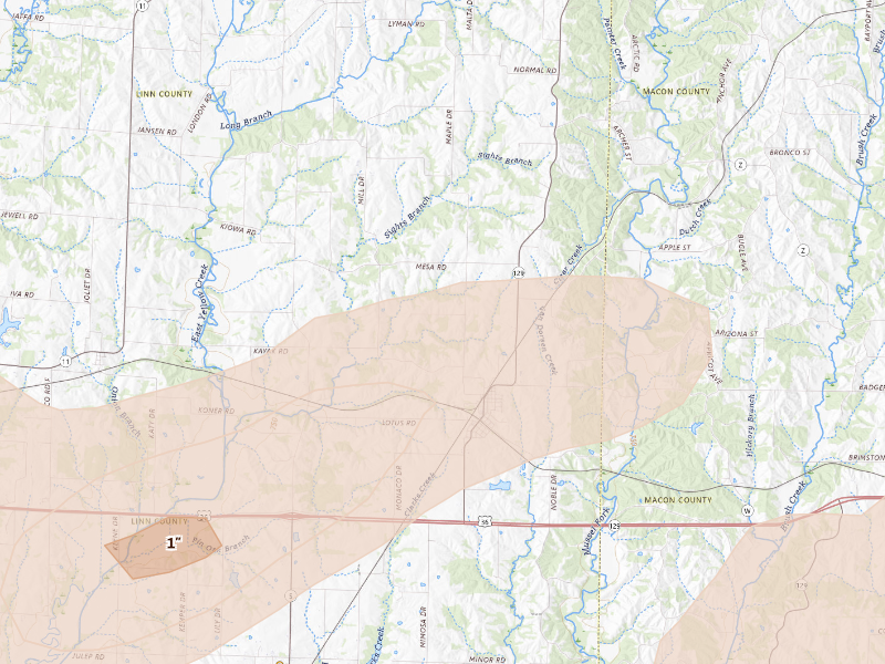 Radar-estimated hail-size map of the storm over Bucklin, MO