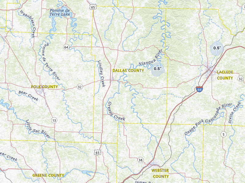 NEXRAD radar-signature map of the hail storm over Buffalo, MO on Apr 1, 2026