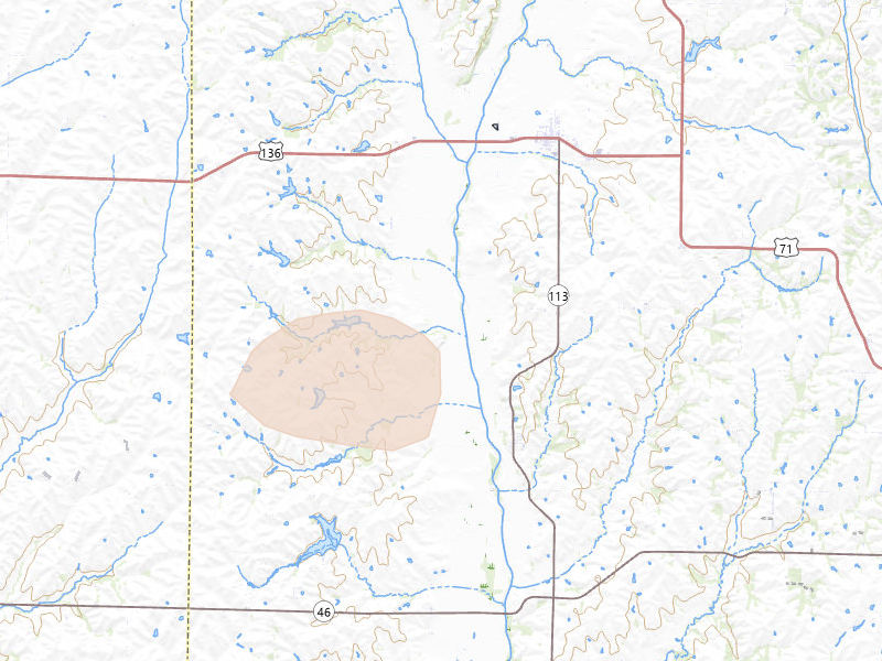 Radar-estimated hail-size map of the storm over Burlington Junction, MO on Jun 10, 2026