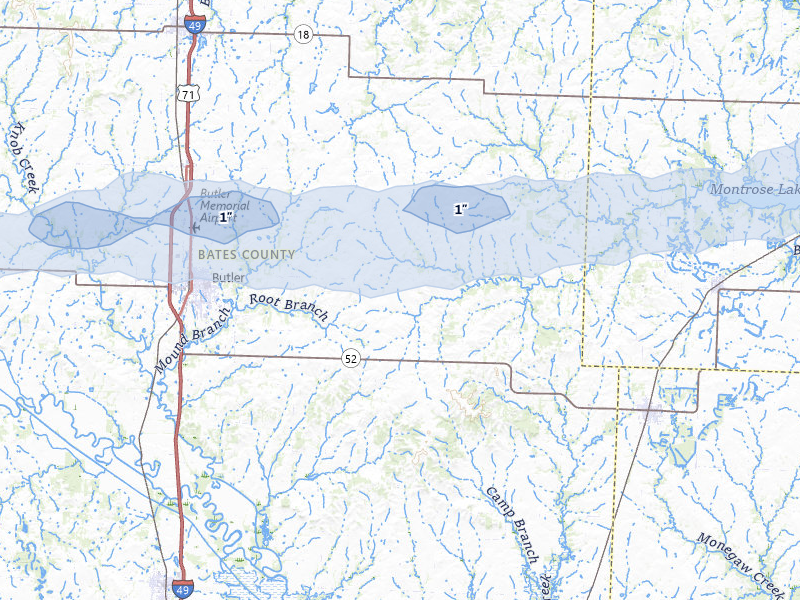 NEXRAD radar-signature map of the hail over Butler, MO