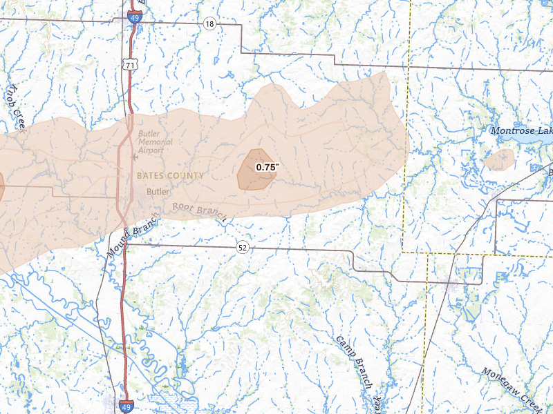 Radar-estimated hail-size map of the storm over Butler, MO