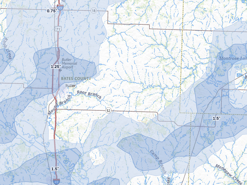 NEXRAD radar-signature map of the hail over Butler, MO