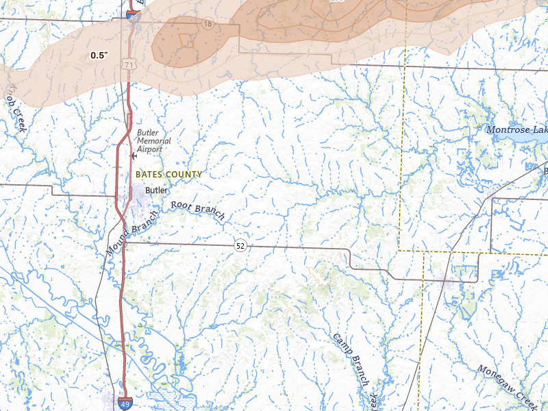 Radar-estimated hail-size map of the storm over Butler, MO on Apr 27, 2026