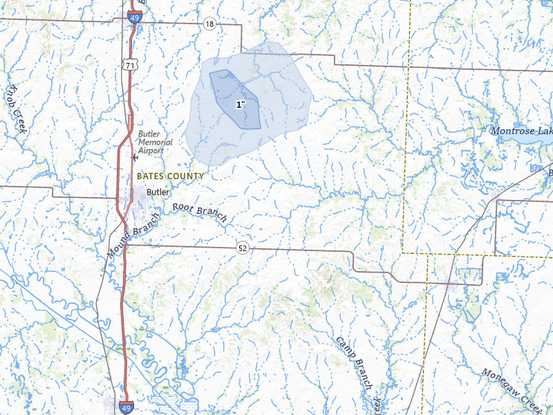 NEXRAD radar-signature map of the hail storm over Butler, MO on Jun 8, 2026