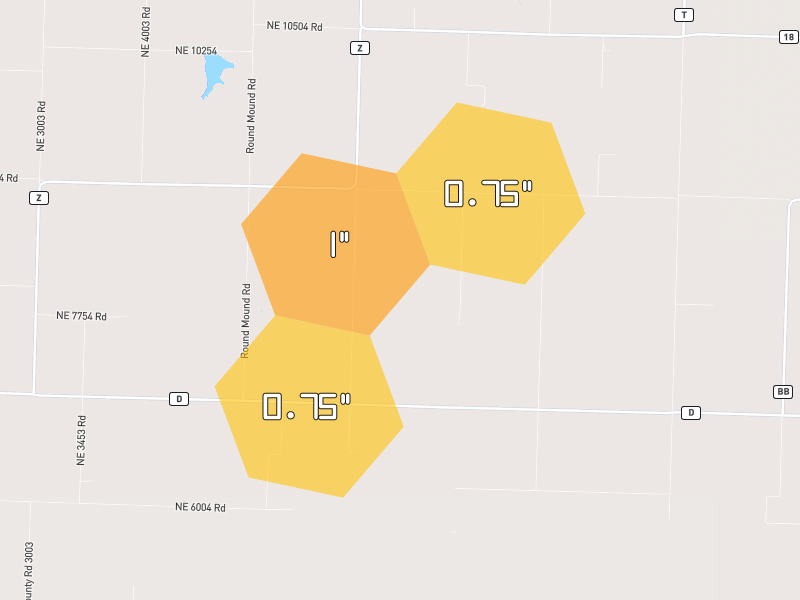 Hail map of Butler, MO on Jun 9, 2026, hail up to 1"