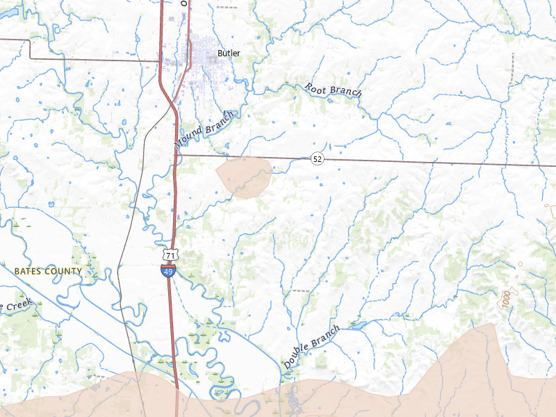 Radar-estimated hail-size map of the storm over Butler, MO on Aug 5, 2026