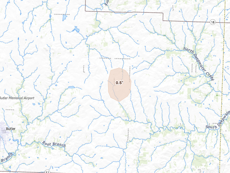Radar-estimated hail-size map of the storm over Butler, MO