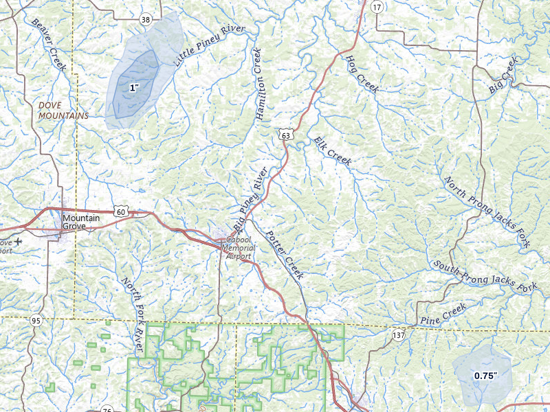 NEXRAD radar-signature map of the hail storm over Cabool, MO on Jul 6, 2026