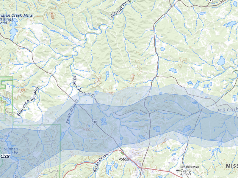 NEXRAD radar-signature map of the hail over Cadet, MO