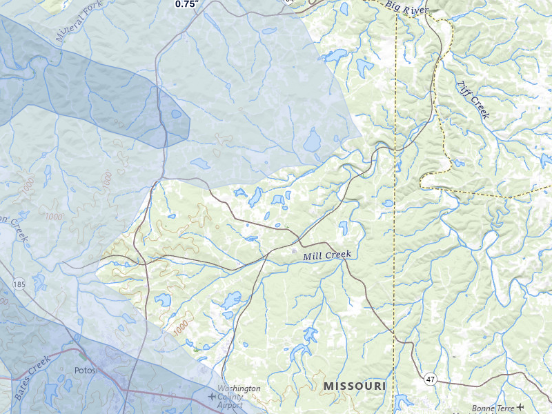 NEXRAD radar-signature map of the hail storm over Cadet, MO on May 31, 2026