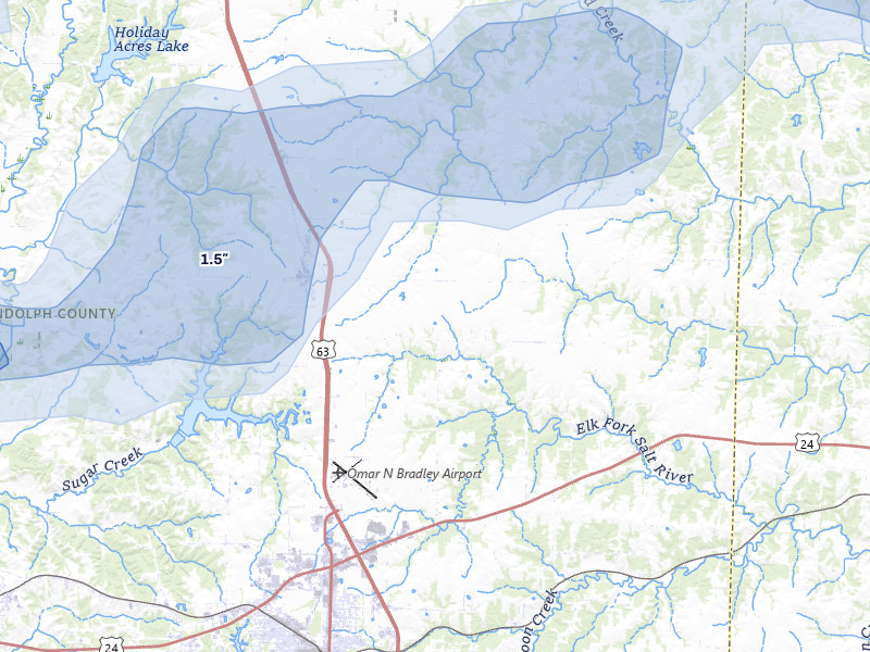 NEXRAD radar-signature map of the hail over Cairo, MO