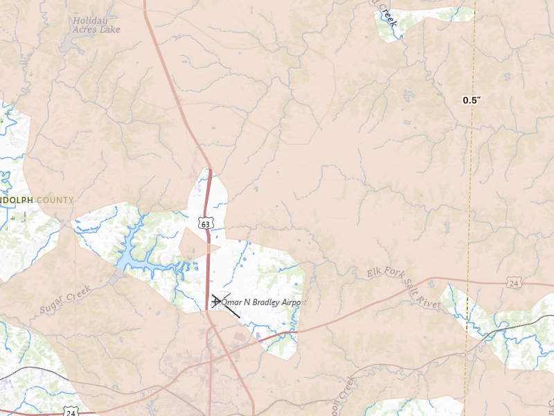 Radar-estimated hail-size map of the storm over Cairo, MO on May 4, 2026