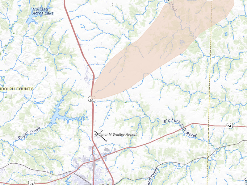 Radar-estimated hail-size map of the storm over Cairo, MO on Jun 10, 2026