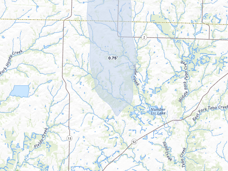 NEXRAD radar-signature map of the hail storm over Calhoun, MO on Mar 6, 2026