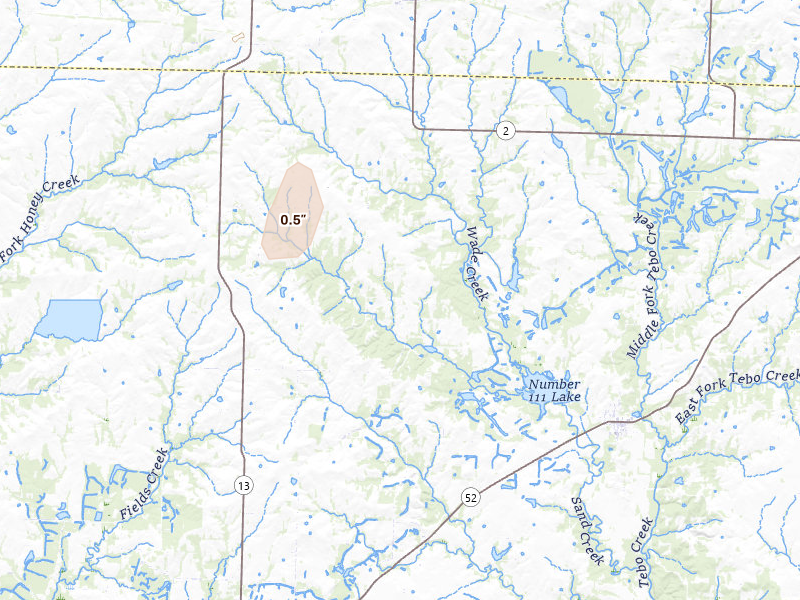 Radar-estimated hail-size map of the storm over Calhoun, MO on Apr 28, 2026