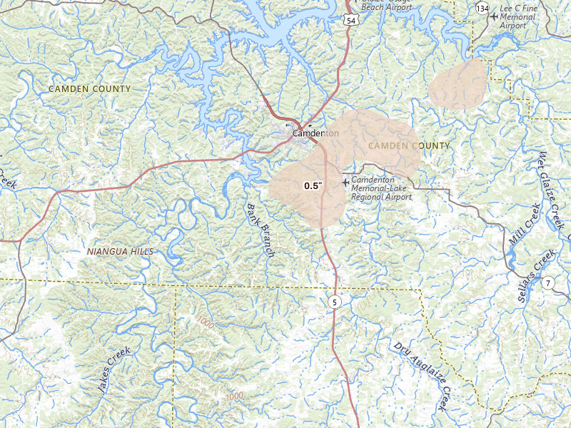 Radar-estimated hail-size map of the storm over Camdenton, MO
