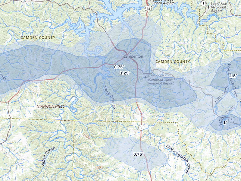 NEXRAD radar-signature map of the hail storm over Camdenton, MO on May 31, 2026