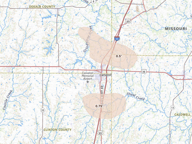 Radar-estimated hail-size map of the storm over Cameron, MO