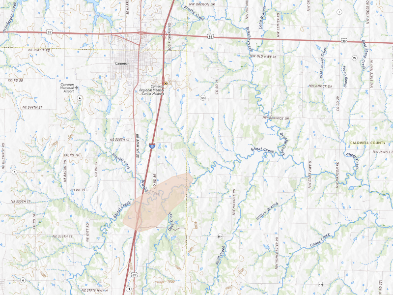 Radar-estimated hail-size map of the storm over Cameron, MO