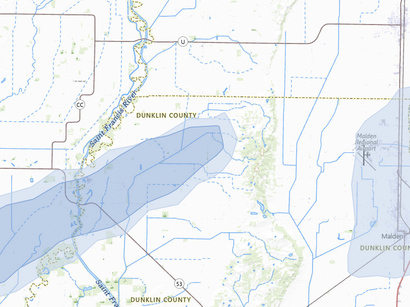NEXRAD radar-signature map of the hail storm over Campbell, MO on Mar 4, 2026