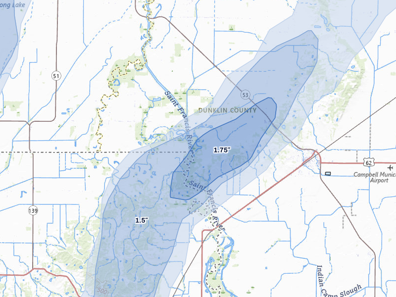 NEXRAD radar-signature map of the hail storm over Campbell, MO on Apr 26, 2026