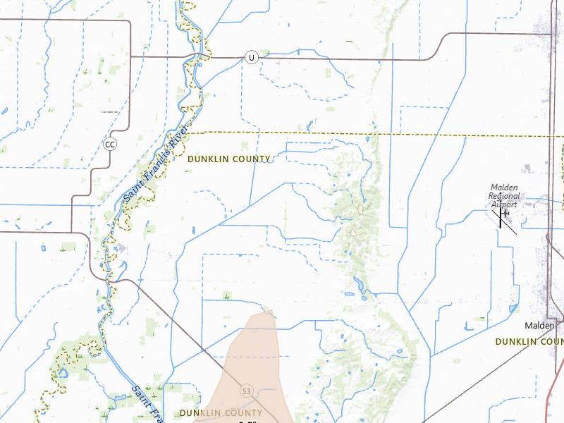 Radar-estimated hail-size map of the storm over Campbell, MO on Jun 7, 2026