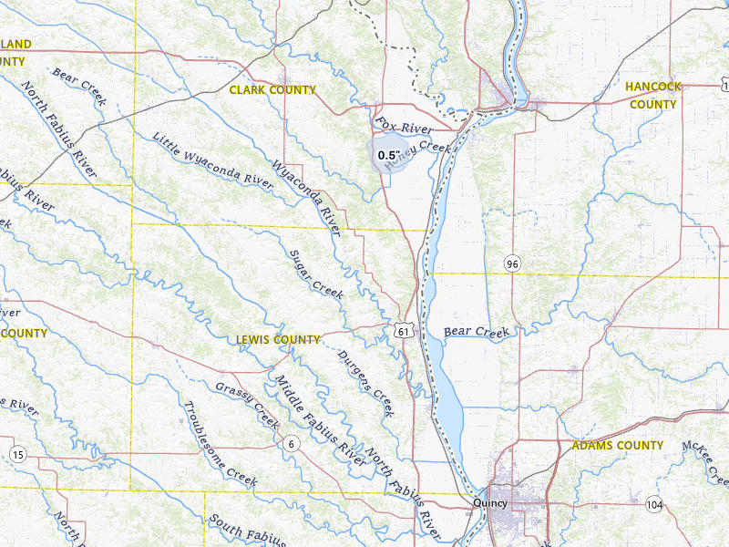 NEXRAD radar-signature map of the hail storm over Canton, MO on Apr 3, 2026