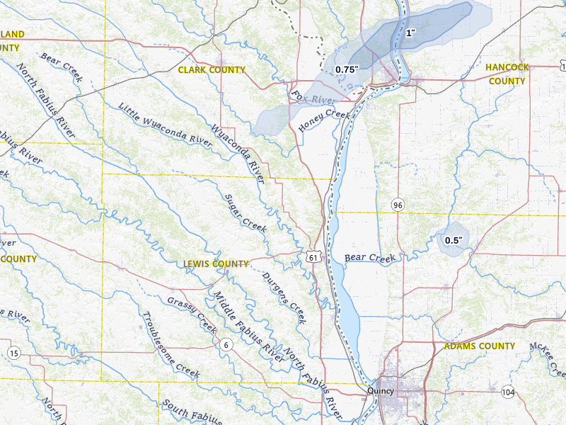 NEXRAD radar-signature map of the hail storm over Canton, MO on Apr 13, 2026