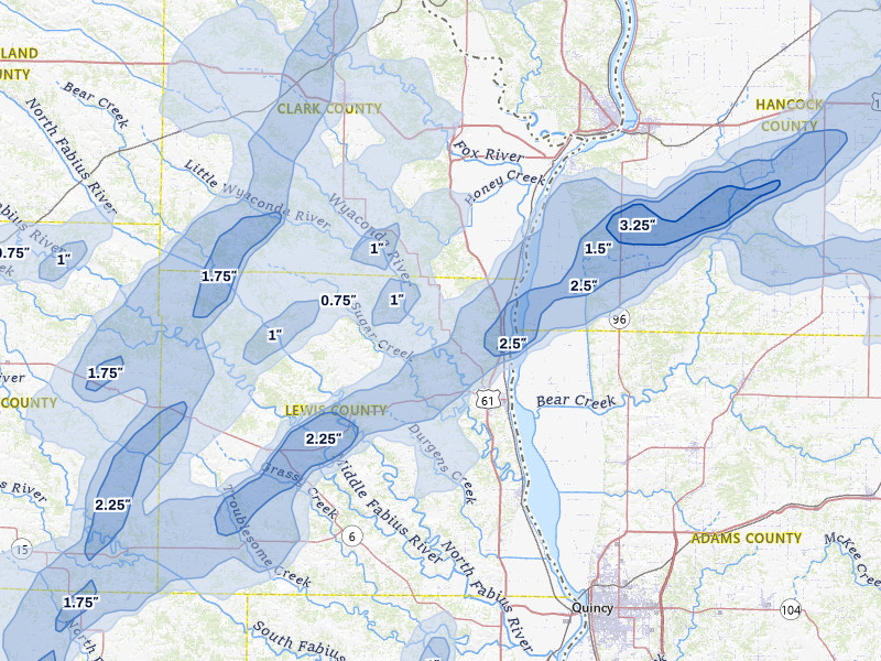 NEXRAD radar-signature map of the hail storm over Canton, MO on Apr 17, 2026
